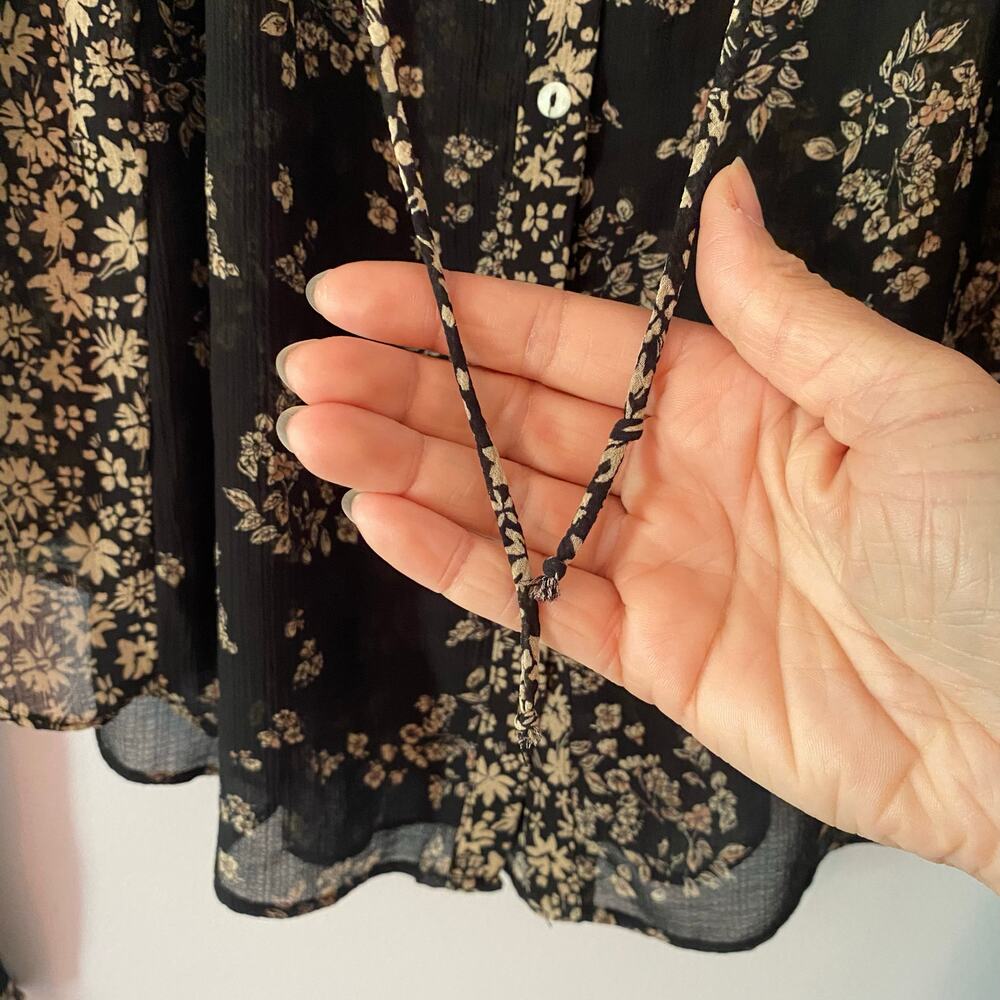 Free People Black Tan Floral Whimsygoth Sheer Button Down Blouse Women's Medium - Picture 6 of 10